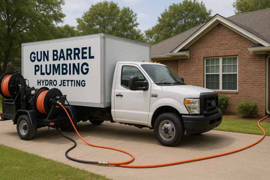 Professional hydro jetting equipment East Texas Gun Barrel Plumbing truck residential service