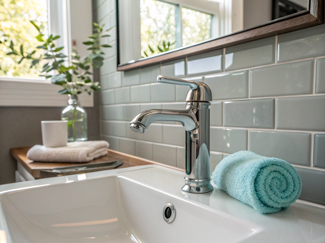 New plumbing fixture installation in remodeled residential bathroom